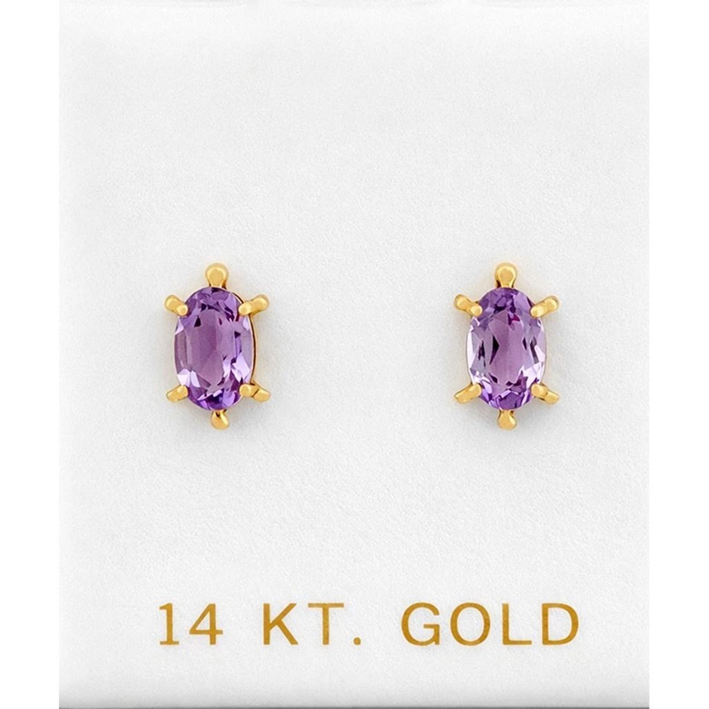 Genuine Amethyst Turtle Stud Earring 14k Yellow Gold
